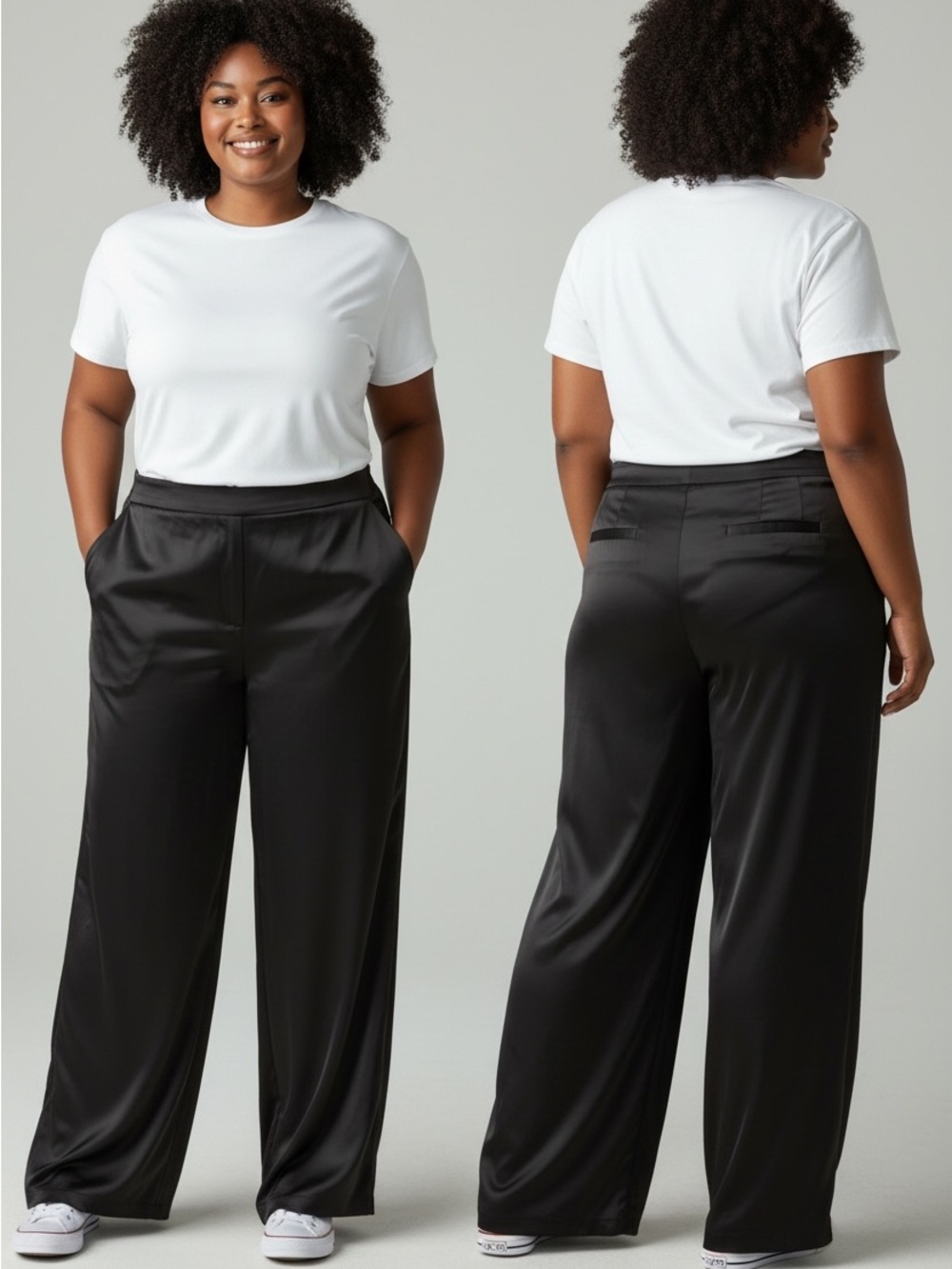 Eloquii Black Wide-Leg Satin Trousers NWOT